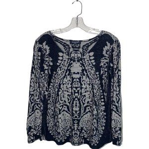 Beulah Textured Print Grey Scoop Neck Dropped Shoulder Raw Edges Size XL